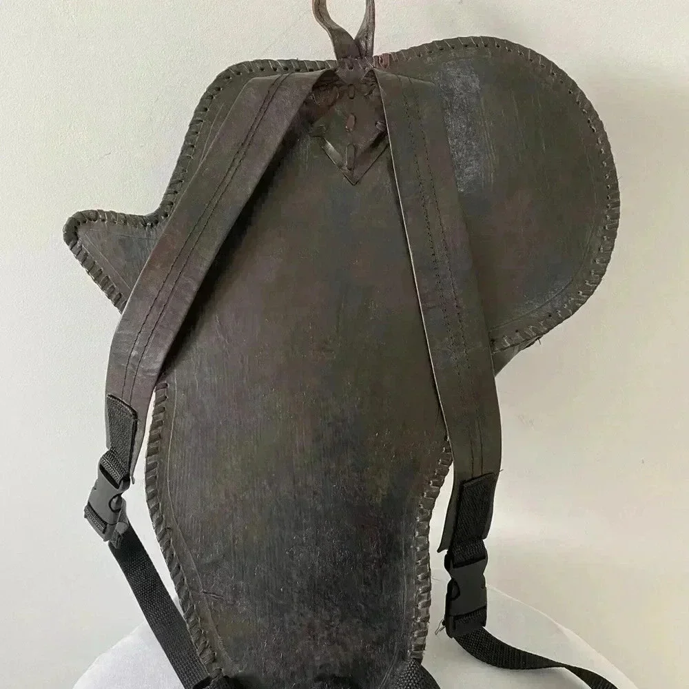 Handmade  unisex black brown leather backpack
